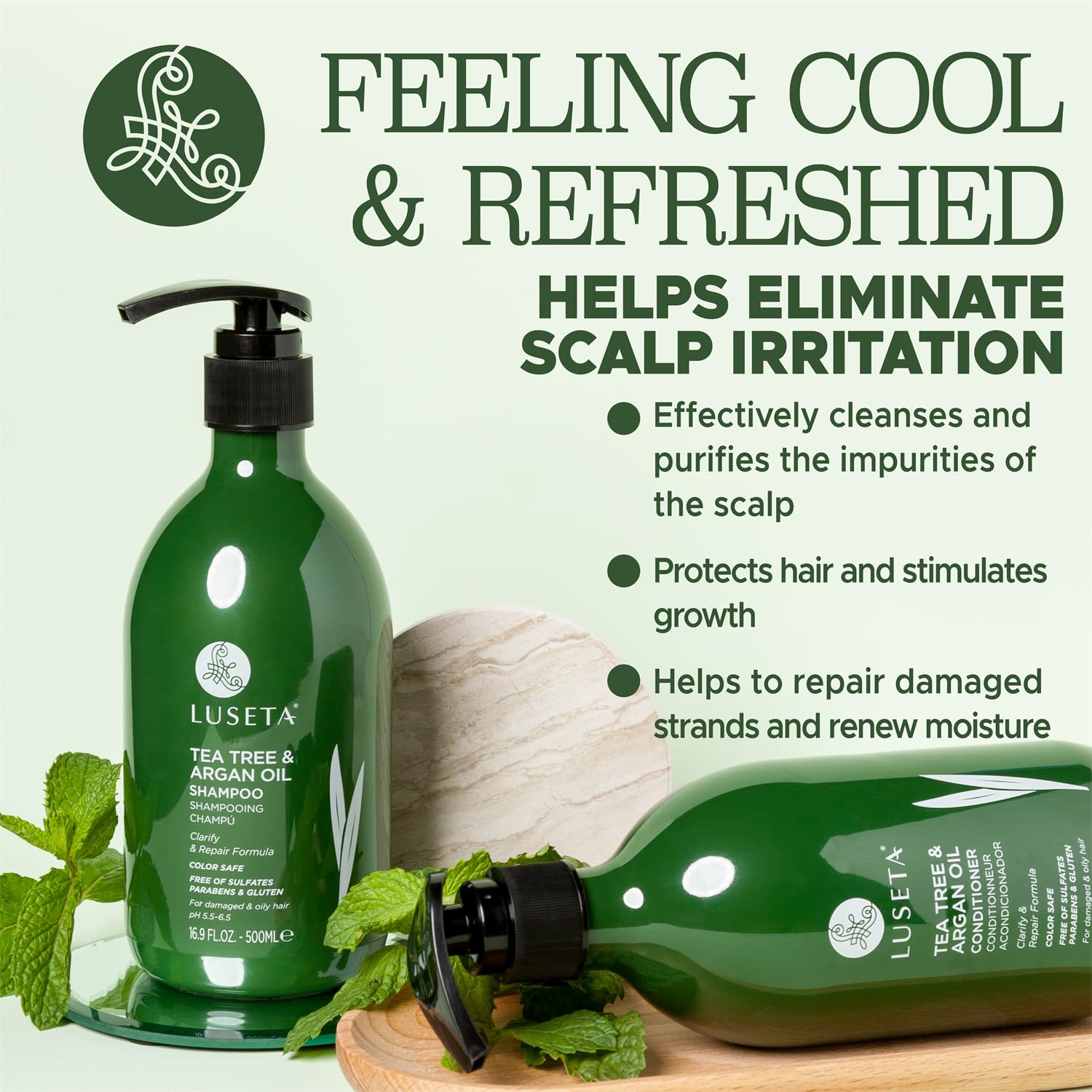 Luseta Tea Tree & Argan Oil Detangling Shampoo & Conditioner Set, 2 x 16.9 Oz : Tea Tree & Argan Oil, 16.9 Fl. Oz (Pack of 2)